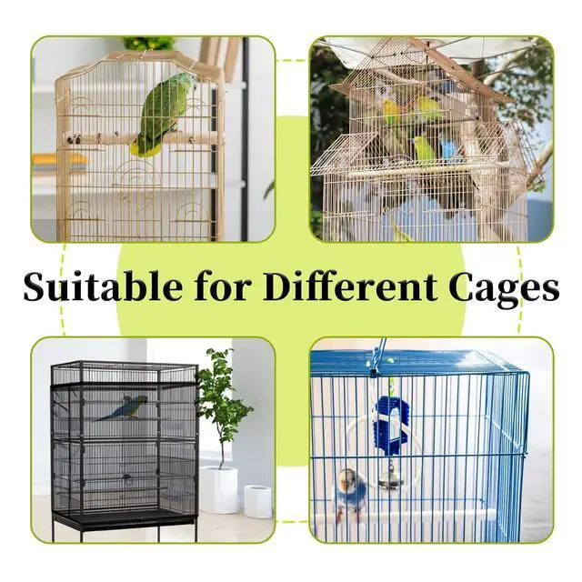 Alt view image 6 of 7 - Bird Cage Seed Catcher, Large Bird Cage Cover, Adjustable Soft Airy Nylon Mesh Net, Birdcage Cover Skirt Seed Guard for Parrot Parakeet Macaw African Round Square Cages (Black)