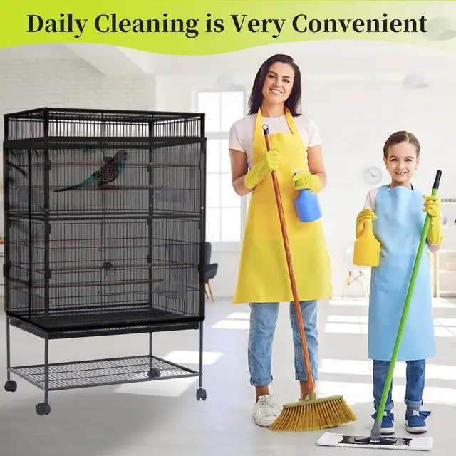 Alt view image 7 of 7 - Bird Cage Seed Catcher, Large Bird Cage Cover, Adjustable Soft Airy Nylon Mesh Net, Birdcage Cover Skirt Seed Guard for Parrot Parakeet Macaw African Round Square Cages (Black)