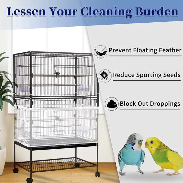 Alt view image 2 of 7 - Large Bird Cage Cover, Bird Cage Seed Catcher, Adjustable Soft Airy Nylon Mesh Net, Birdcage Cover Skirt Seed Guard for Parrot Parakeet Macaw African Round Square Cages (White)
