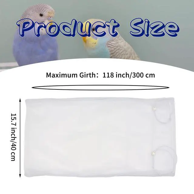 Alt view image 3 of 7 - Large Bird Cage Cover, Bird Cage Seed Catcher, Adjustable Soft Airy Nylon Mesh Net, Birdcage Cover Skirt Seed Guard for Parrot Parakeet Macaw African Round Square Cages (White)