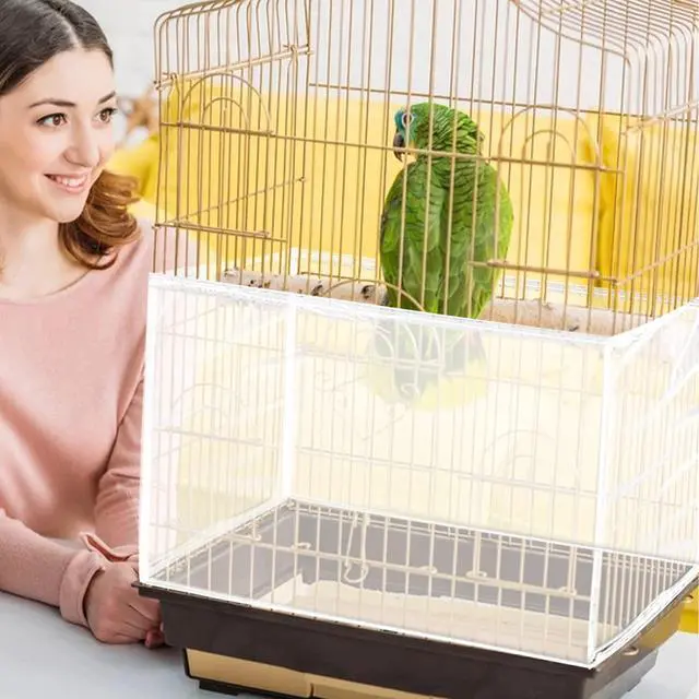 Alt view image 5 of 7 - Large Bird Cage Cover, Bird Cage Seed Catcher, Adjustable Soft Airy Nylon Mesh Net, Birdcage Cover Skirt Seed Guard for Parrot Parakeet Macaw African Round Square Cages (White)