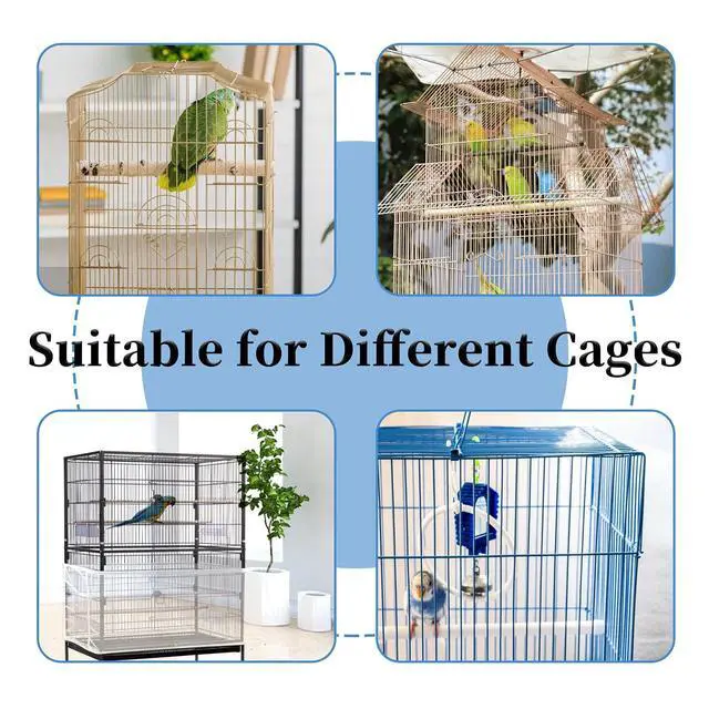 Alt view image 6 of 7 - Large Bird Cage Cover, Bird Cage Seed Catcher, Adjustable Soft Airy Nylon Mesh Net, Birdcage Cover Skirt Seed Guard for Parrot Parakeet Macaw African Round Square Cages (White)