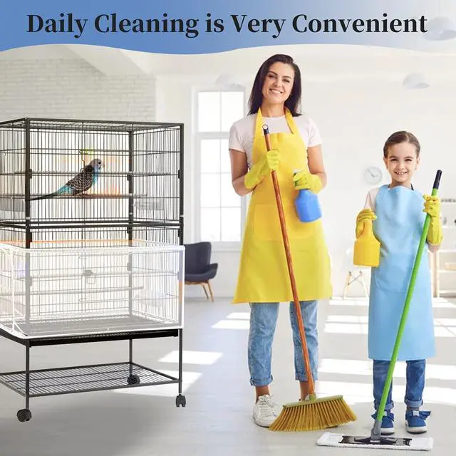 Alt view image 7 of 7 - Large Bird Cage Cover, Bird Cage Seed Catcher, Adjustable Soft Airy Nylon Mesh Net, Birdcage Cover Skirt Seed Guard for Parrot Parakeet Macaw African Round Square Cages (White)