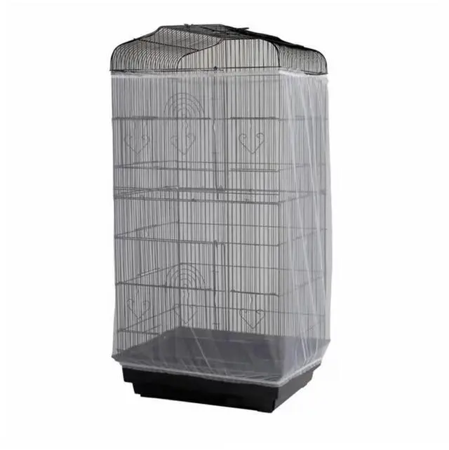 Main image of Adjustable Birdcage Seed Catcher Feather Catcher Bird Cage Cover Net Airy Soft Skirt Guard Birdcage Nylon Mesh Netting for Parrot Macaw Parakeet Round Square Cage (118 x 32 Inch, White)