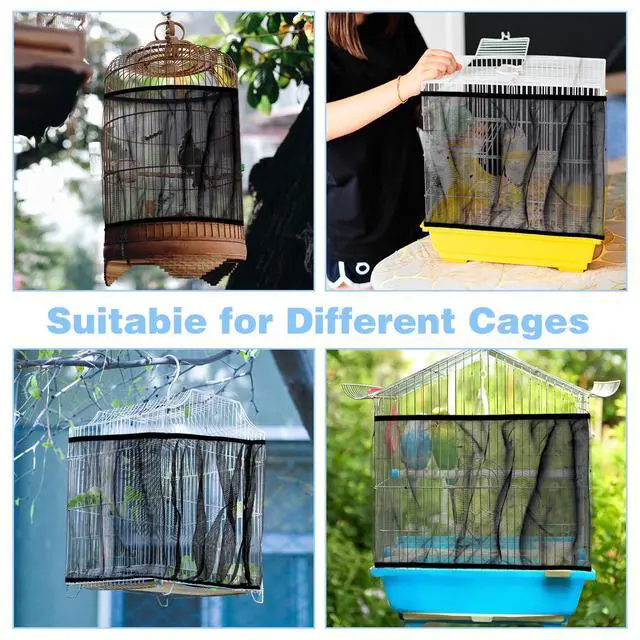 Alt view image 3 of 6 - Large Bird Cage Seed Catcher 31 x 118 inches Adjustable Soft Airy Skirt Guard Birdcage Nylon Mesh Net, Birdcage Cover Skirt Seed Guard for Parrot Parakeet Macaw Round Square Cages