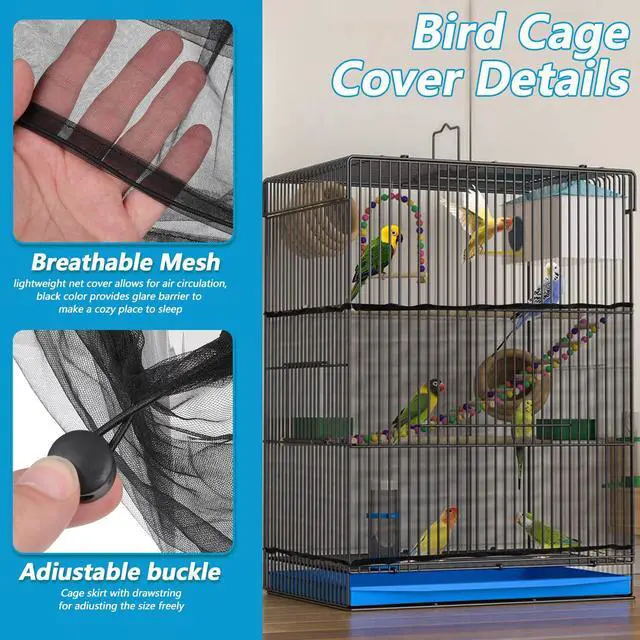 Alt view image 4 of 6 - Large Bird Cage Seed Catcher 31 x 118 inches Adjustable Soft Airy Skirt Guard Birdcage Nylon Mesh Net, Birdcage Cover Skirt Seed Guard for Parrot Parakeet Macaw Round Square Cages