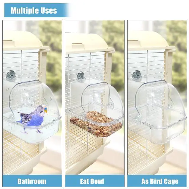 Alt view image 2 of 5 - Bird Bath for Cage, Plastic Water Bowl Feeder for Pet Birds, Parrot Bathtub with Hanging Hooks for Little Bird Parrots Spacious Parakeets Portable Shower for Most Birdcage