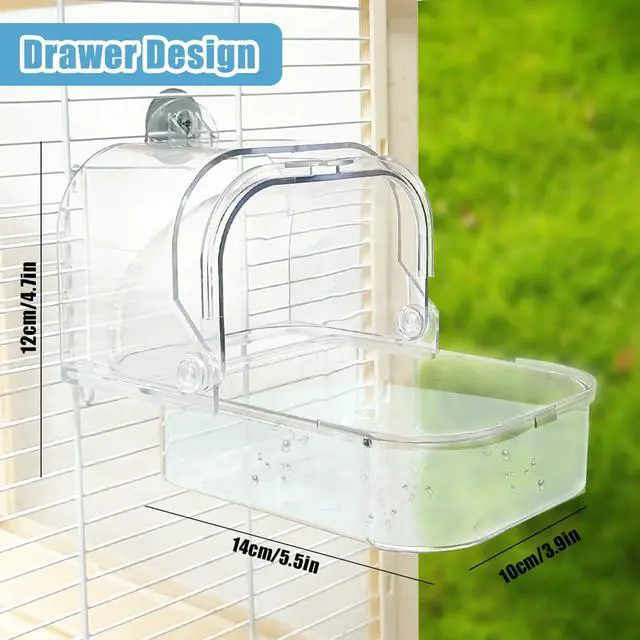 Alt view image 3 of 5 - Bird Bath for Cage, Plastic Water Bowl Feeder for Pet Birds, Parrot Bathtub with Hanging Hooks for Little Bird Parrots Spacious Parakeets Portable Shower for Most Birdcage