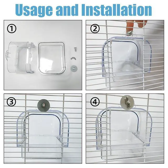 Alt view image 4 of 5 - Bird Bath for Cage, Plastic Water Bowl Feeder for Pet Birds, Parrot Bathtub with Hanging Hooks for Little Bird Parrots Spacious Parakeets Portable Shower for Most Birdcage