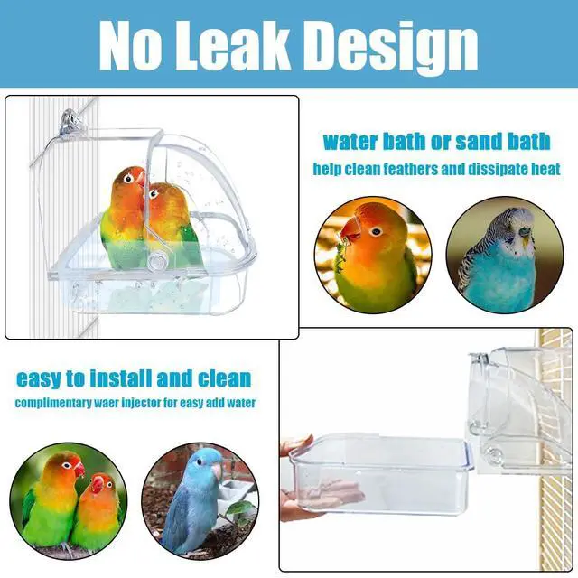 Alt view image 5 of 5 - Bird Bath for Cage, Plastic Water Bowl Feeder for Pet Birds, Parrot Bathtub with Hanging Hooks for Little Bird Parrots Spacious Parakeets Portable Shower for Most Birdcage