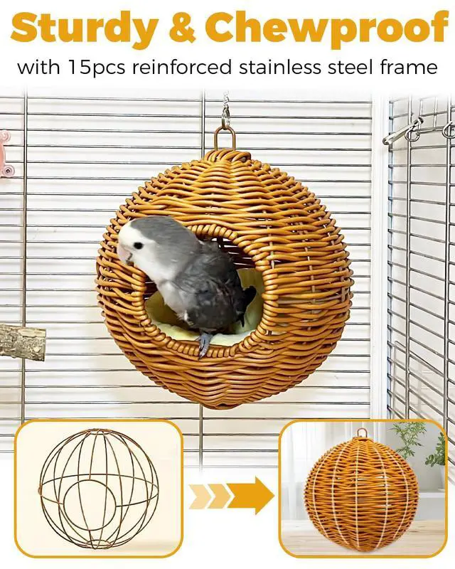 Alt view image 2 of 6 - Chewproof Steel Frame Bird Nest for Cage, Washable Small Bed Hammock | Bird Hideout Lay Eggs Parakeet Nest Sleep Rest, Parakeet Warm Bed House Hut for Lovebird, Canary, Budgie, with Cushion