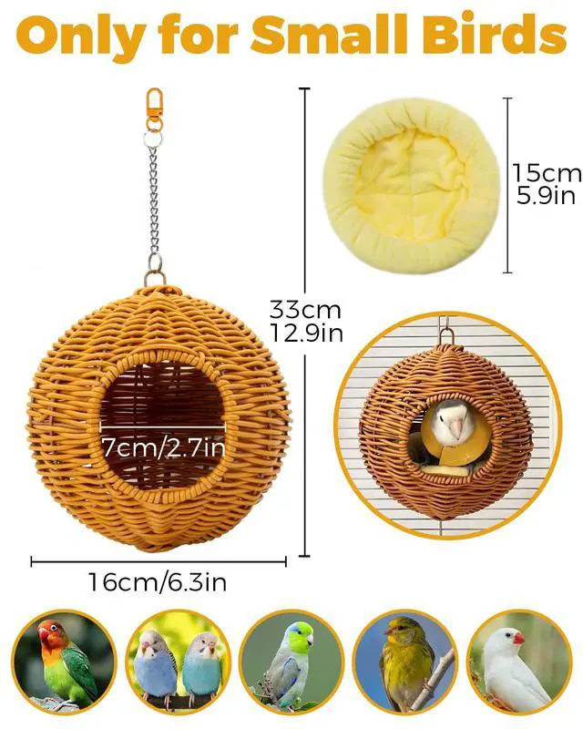 Alt view image 4 of 6 - Chewproof Steel Frame Bird Nest for Cage, Washable Small Bed Hammock | Bird Hideout Lay Eggs Parakeet Nest Sleep Rest, Parakeet Warm Bed House Hut for Lovebird, Canary, Budgie, with Cushion
