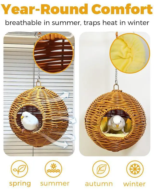 Alt view image 5 of 6 - Chewproof Steel Frame Bird Nest for Cage, Washable Small Bed Hammock | Bird Hideout Lay Eggs Parakeet Nest Sleep Rest, Parakeet Warm Bed House Hut for Lovebird, Canary, Budgie, with Cushion