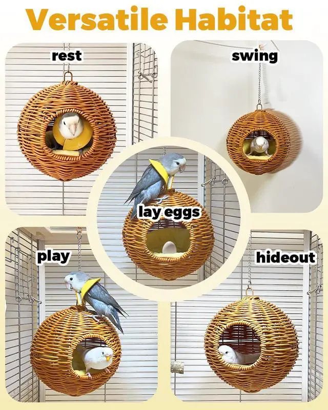Alt view image 6 of 6 - Chewproof Steel Frame Bird Nest for Cage, Washable Small Bed Hammock | Bird Hideout Lay Eggs Parakeet Nest Sleep Rest, Parakeet Warm Bed House Hut for Lovebird, Canary, Budgie, with Cushion