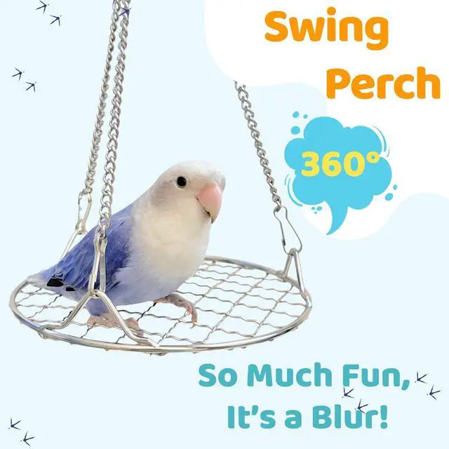 Alt view image 2 of 6 - Bird Swing Perch Stainless Steel, Toy for Small Animal Parakeet Cockatiels Conures, Hanging Bird Cage Accessories to Balance Training for Budgies, Parrotlets, Rats, Hamsters, Sugar Gliders