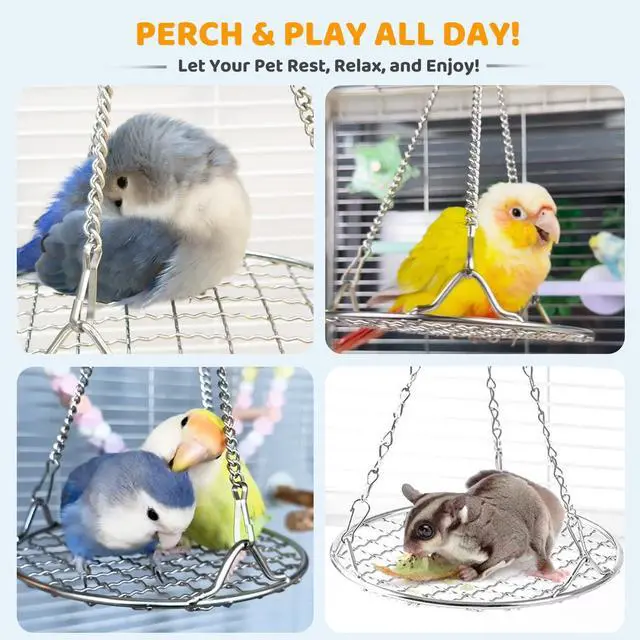 Alt view image 3 of 6 - Bird Swing Perch Stainless Steel, Toy for Small Animal Parakeet Cockatiels Conures, Hanging Bird Cage Accessories to Balance Training for Budgies, Parrotlets, Rats, Hamsters, Sugar Gliders