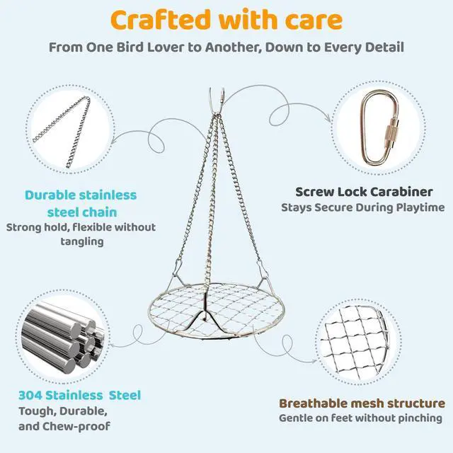 Alt view image 4 of 6 - Bird Swing Perch Stainless Steel, Toy for Small Animal Parakeet Cockatiels Conures, Hanging Bird Cage Accessories to Balance Training for Budgies, Parrotlets, Rats, Hamsters, Sugar Gliders