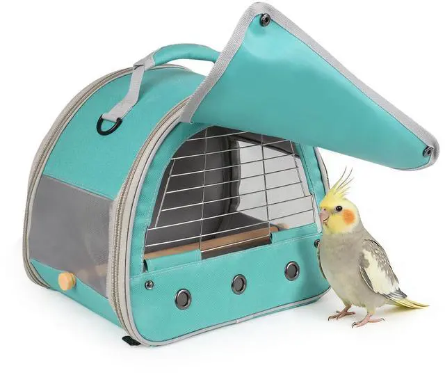 Main image of Bird Travel Carrier Cage, with Stainless Steel Metal Window and Wood Perch, Portable Bag for Cockatiel Parakeet Conure Green Cheek Budgie (Green, Steel Window)