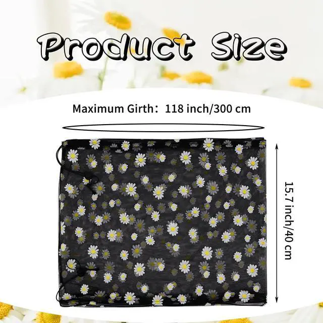 Alt view image 3 of 7 - Large Bird Cage Cover, Bird Cage Seed Catcher, Adjustable Soft Nylon Mesh Net with Daisy Pattern, Birdcage Cover Skirt Seed Guard for Parrot Parakeet Macaw Round Square Cages (Black)