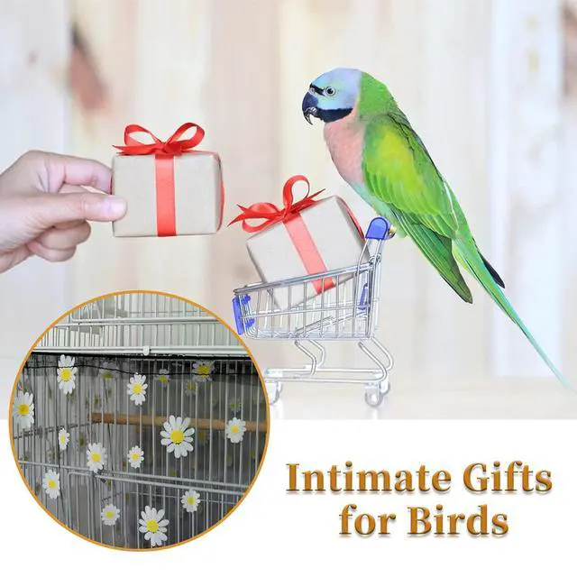 Alt view image 5 of 7 - Large Bird Cage Cover, Bird Cage Seed Catcher, Adjustable Soft Nylon Mesh Net with Daisy Pattern, Birdcage Cover Skirt Seed Guard for Parrot Parakeet Macaw Round Square Cages (Black)
