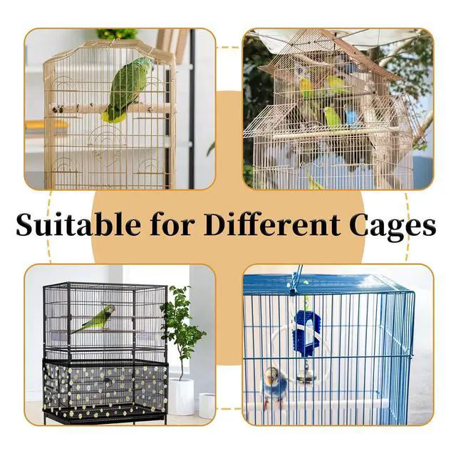 Alt view image 7 of 7 - Large Bird Cage Cover, Bird Cage Seed Catcher, Adjustable Soft Nylon Mesh Net with Daisy Pattern, Birdcage Cover Skirt Seed Guard for Parrot Parakeet Macaw Round Square Cages (Black)