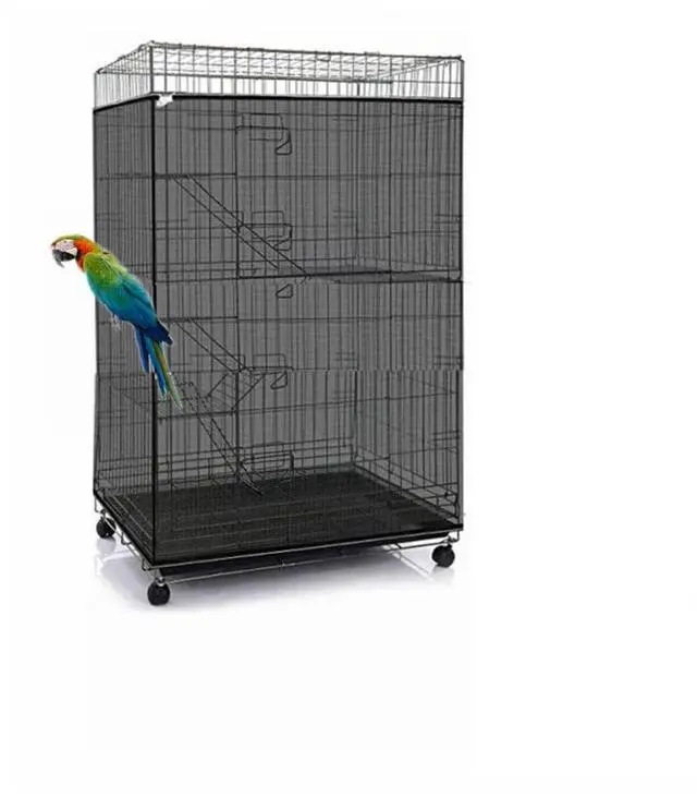 Main image of Adjustable Birdcage Seed Catcher Feather Catcher Bird Cage Cover Net Airy Soft Skirt Guard Birdcage Nylon Mesh Netting for Parrot Macaw Parakeet Round Square Cage (118 x 32 Inch, Black)