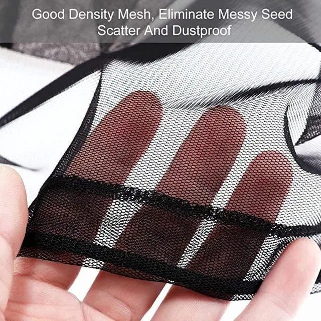 Alt view image 3 of 5 - Adjustable Birdcage Seed Catcher Feather Catcher Bird Cage Cover Net Airy Soft Skirt Guard Birdcage Nylon Mesh Netting for Parrot Macaw Parakeet Round Square Cage (118 x 32 Inch, Black)