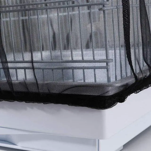 Alt view image 5 of 5 - Adjustable Birdcage Seed Catcher Feather Catcher Bird Cage Cover Net Airy Soft Skirt Guard Birdcage Nylon Mesh Netting for Parrot Macaw Parakeet Round Square Cage (118 x 32 Inch, Black)