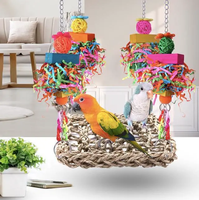 Alt view image 2 of 6 - Parakeet Toys Bird Toys Conure Toys Birdcage Stands Bird Foraging Wall Seagrass Woven Hammock Swing Mat for Lovebirds,Cockatiel,Budgie and Other Small to Middle Birds