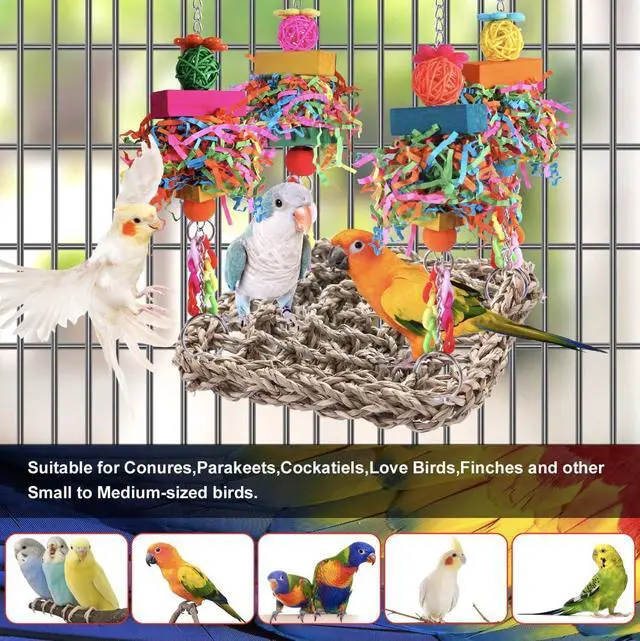 Alt view image 3 of 6 - Parakeet Toys Bird Toys Conure Toys Birdcage Stands Bird Foraging Wall Seagrass Woven Hammock Swing Mat for Lovebirds,Cockatiel,Budgie and Other Small to Middle Birds