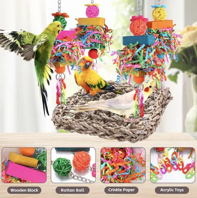Alt view image 4 of 6 - Parakeet Toys Bird Toys Conure Toys Birdcage Stands Bird Foraging Wall Seagrass Woven Hammock Swing Mat for Lovebirds,Cockatiel,Budgie and Other Small to Middle Birds