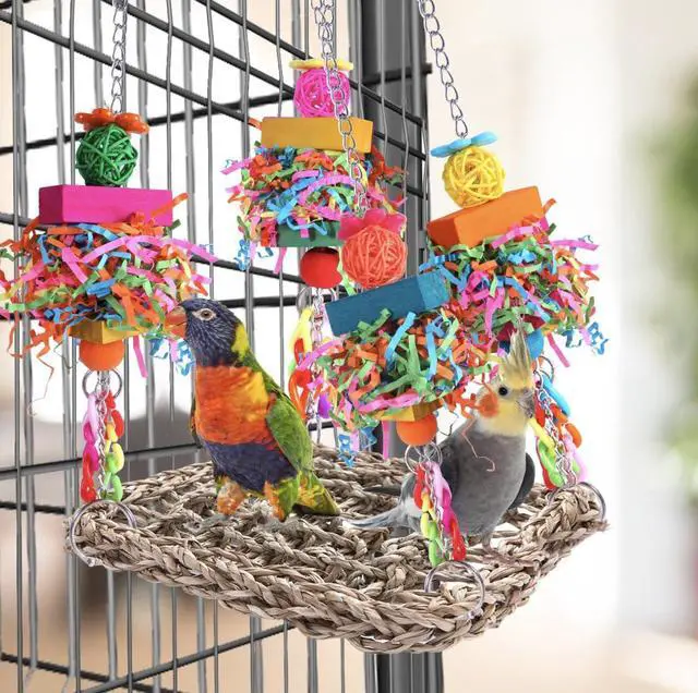 Alt view image 5 of 6 - Parakeet Toys Bird Toys Conure Toys Birdcage Stands Bird Foraging Wall Seagrass Woven Hammock Swing Mat for Lovebirds,Cockatiel,Budgie and Other Small to Middle Birds
