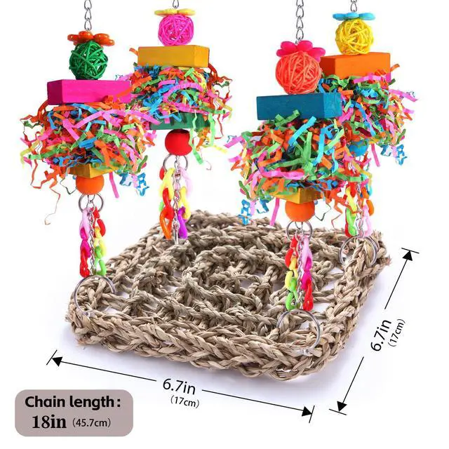 Alt view image 6 of 6 - Parakeet Toys Bird Toys Conure Toys Birdcage Stands Bird Foraging Wall Seagrass Woven Hammock Swing Mat for Lovebirds,Cockatiel,Budgie and Other Small to Middle Birds