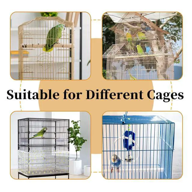 Alt view image 7 of 7 - Large Bird Cage Cover, Bird Cage Seed Catcher, Adjustable Soft Nylon Mesh Net with Daisy Pattern, Birdcage Cover Skirt Seed Guard for Parrot Parakeet Macaw Round Square Cages (White)