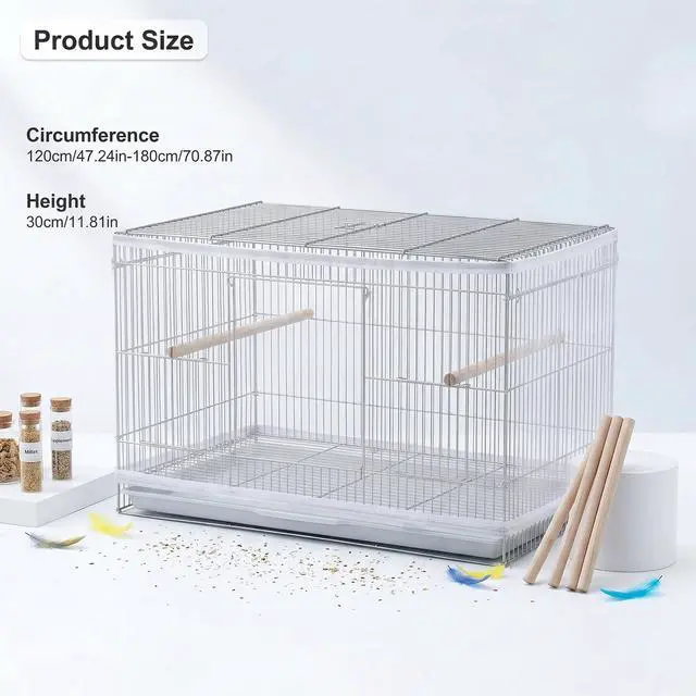 Alt view image 2 of 7 - Large Bird Cage Seed Catcher Adjustable Soft Airy Skirt Guard Birdcage Nylon Mesh Net, White Bird Cage Net Cover Skirt Seed Guard for Parrot Parakeet Macaw Round Square Cages