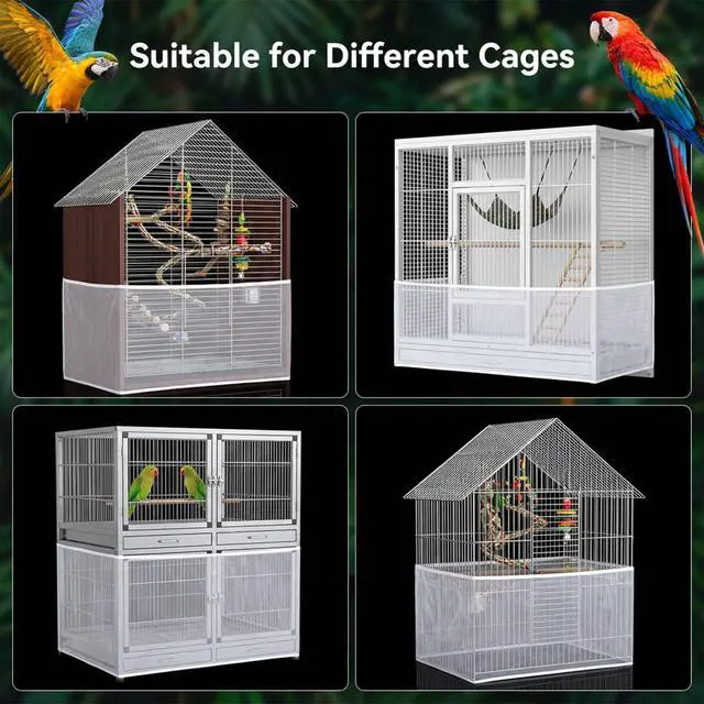 Alt view image 7 of 7 - Large Bird Cage Seed Catcher Adjustable Soft Airy Skirt Guard Birdcage Nylon Mesh Net, White Bird Cage Net Cover Skirt Seed Guard for Parrot Parakeet Macaw Round Square Cages