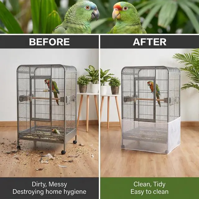Alt view image 5 of 7 - Large Bird Cage Seed Catcher Adjustable Soft Airy Skirt Guard Birdcage Nylon Mesh Net, White Bird Cage Net Cover Skirt Seed Guard for Parrot Parakeet Macaw Round Square Cages