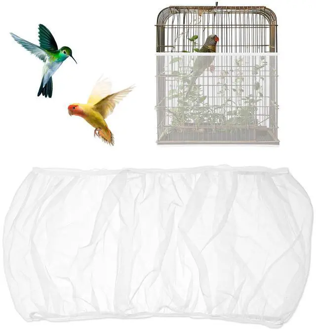 Main image of Bird Cage Seed Catcher White Bird Cage Net Cover Adjustable Birds Cages Netting Seed Catcher Stretchy Birds Cages Guard for Parrot Enclosures
