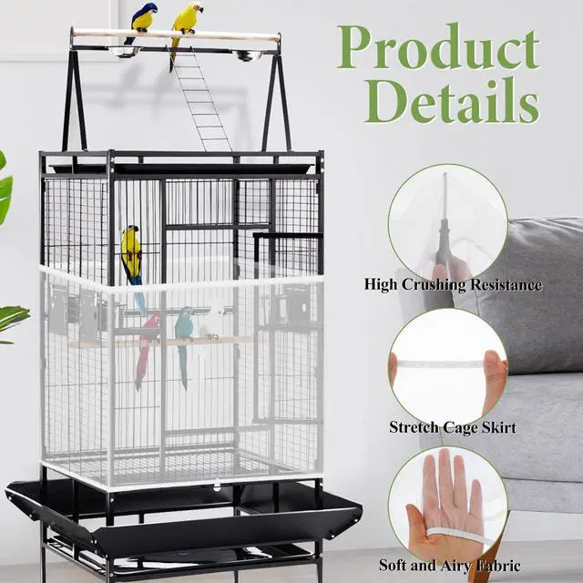 Alt view image 3 of 7 - Bird Cage Seed Catcher White Bird Cage Net Cover Adjustable Birds Cages Netting Seed Catcher Stretchy Birds Cages Guard for Parrot Enclosures