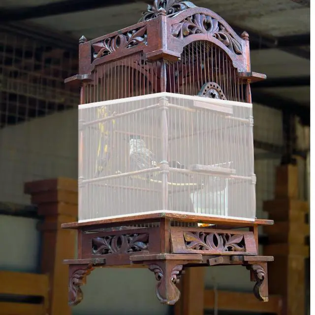 Alt view image 7 of 7 - Bird Cage Seed Catcher White Bird Cage Net Cover Adjustable Birds Cages Netting Seed Catcher Stretchy Birds Cages Guard for Parrot Enclosures