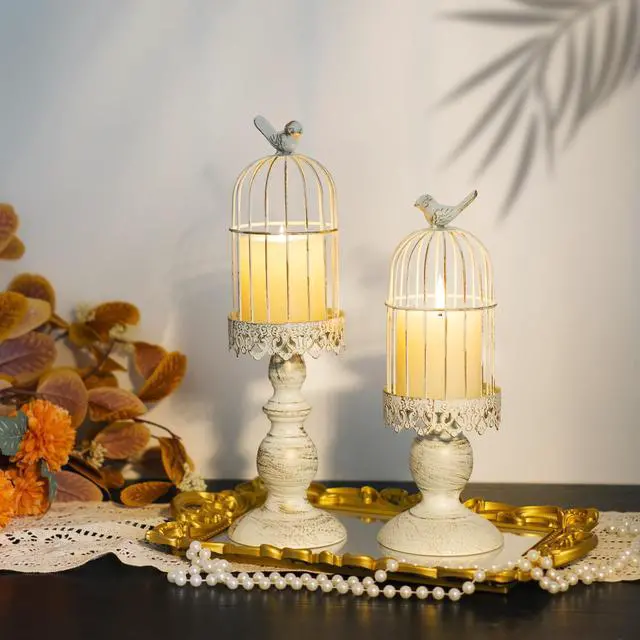 Alt view image 2 of 7 - Pack of 2-Piece Birdcage Candle Holder, Vintage Candle Stick Holders, Wedding Candle Centerpieces for Tables, Iron Candlestick Holder Home Decor