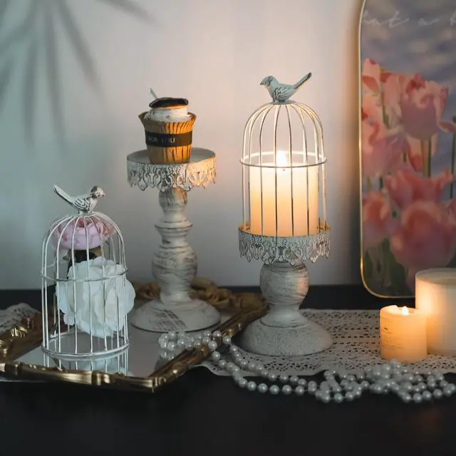 Alt view image 3 of 7 - Pack of 2-Piece Birdcage Candle Holder, Vintage Candle Stick Holders, Wedding Candle Centerpieces for Tables, Iron Candlestick Holder Home Decor