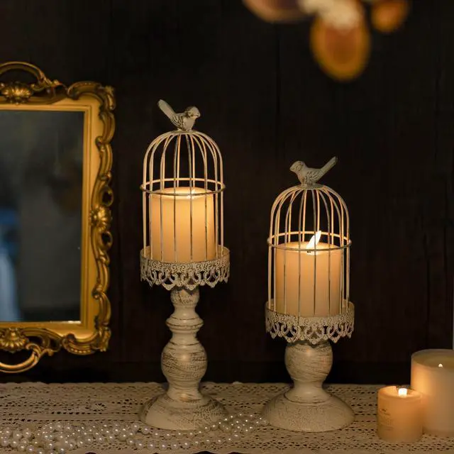 Alt view image 4 of 7 - Pack of 2-Piece Birdcage Candle Holder, Vintage Candle Stick Holders, Wedding Candle Centerpieces for Tables, Iron Candlestick Holder Home Decor