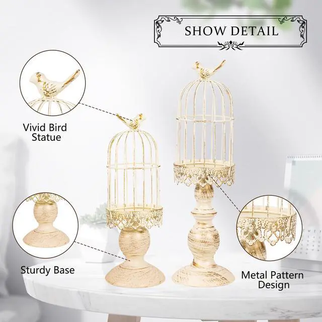Alt view image 5 of 7 - Pack of 2-Piece Birdcage Candle Holder, Vintage Candle Stick Holders, Wedding Candle Centerpieces for Tables, Iron Candlestick Holder Home Decor