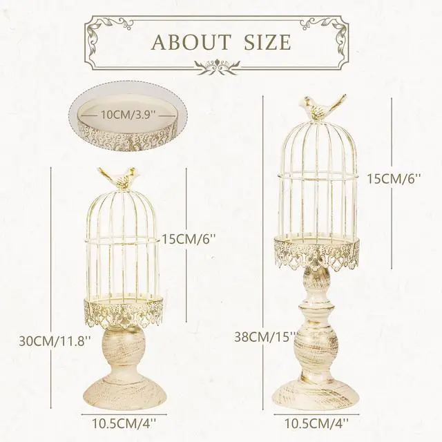 Alt view image 6 of 7 - Pack of 2-Piece Birdcage Candle Holder, Vintage Candle Stick Holders, Wedding Candle Centerpieces for Tables, Iron Candlestick Holder Home Decor