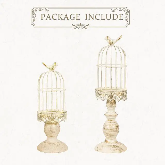 Alt view image 7 of 7 - Pack of 2-Piece Birdcage Candle Holder, Vintage Candle Stick Holders, Wedding Candle Centerpieces for Tables, Iron Candlestick Holder Home Decor
