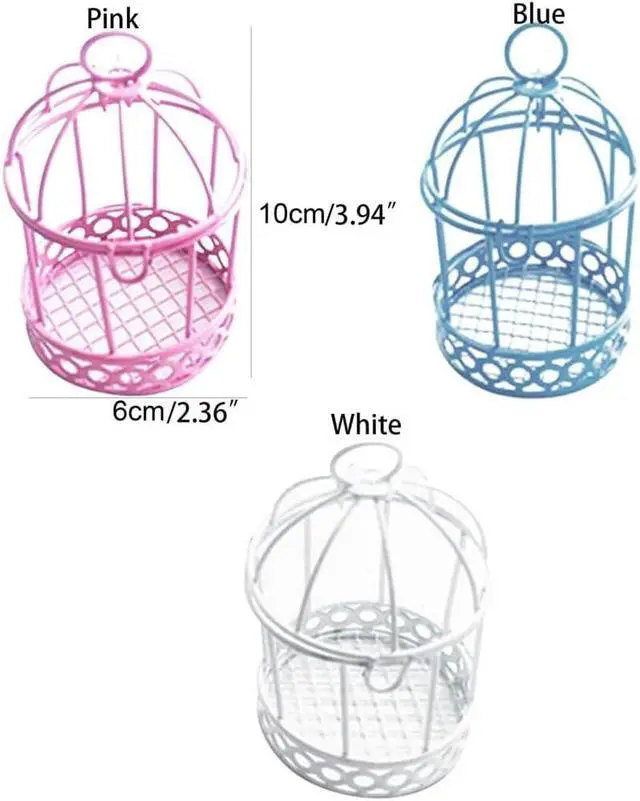 Alt view image 2 of 7 - Blue Miniature Metal Wire Bird Cage Tealight Candle Holder Hanging Birdcage Lantern Wedding Candy Party Favor Box for Wedding Home Table DIY Decor