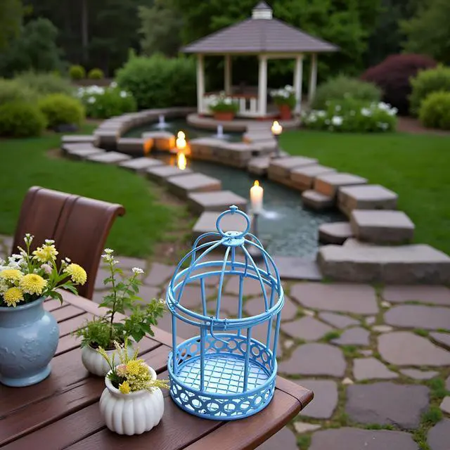 Alt view image 7 of 7 - Blue Miniature Metal Wire Bird Cage Tealight Candle Holder Hanging Birdcage Lantern Wedding Candy Party Favor Box for Wedding Home Table DIY Decor