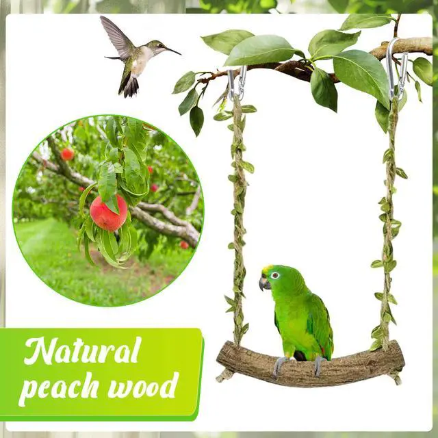 Alt view image 4 of 7 - Natural Wood Bird Swing Perch with Decorative Leaves - 7.1" Durable Bird Stand Platform Toy for Cage, Hanging Budgie Parakeet Hammock Accessories for Lovebirds, Cockatiels, Conures, Finches