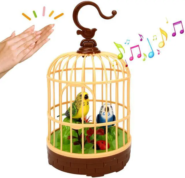 Main image of Singing Bird in a Cage Toy, Voice-Activated Induction Birdcage with Talking Chirping Parrot, Realistic Moving Animation, Lifelike Sound, Motion Sensor Music Box, Desk Room Decor (No battery included)